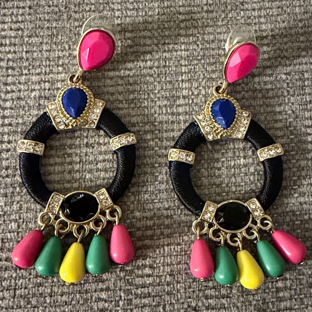 Vintage Colorful Dangle Earrings with Gem Accents